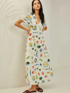 COMMENSE Backless Knotted Floral V-Neck Dress* White Dresses|Casual Dresses
