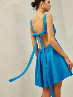 COMMENSE Backless Knotted Ruched Dress* Casual Dresses|Vacation Dresses