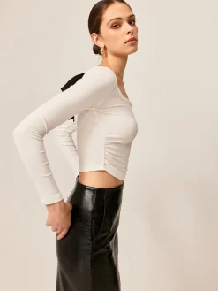 COMMENSE Backless Pleated Bow Crop T-Shirt* Crop Tops|T-shirts