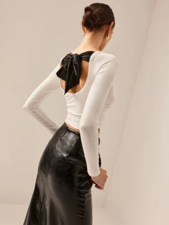 COMMENSE Backless Pleated Bow Crop T-Shirt* Crop Tops|T-shirts