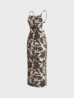 COMMENSE Backless Print Split Zipper Dress* Casual Dresses|Cocktail & Party Dresses