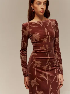 COMMENSE Backless Printed Velvet Slim Dress* Casual Dresses|Long Dresses