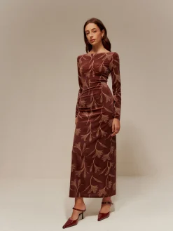 COMMENSE Backless Printed Velvet Slim Dress* Casual Dresses|Long Dresses
