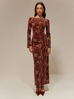 COMMENSE Backless Printed Velvet Slim Dress* Casual Dresses|Long Dresses