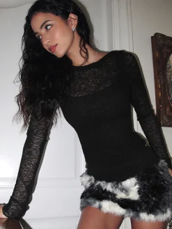 COMMENSE Backless Sheer Skinny T-Shirt* Tops