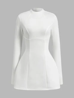 COMMENSE Backless Skinny Zipper Dress* White Dresses|Casual Dresses