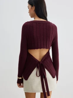 COMMENSE Backless Slim Tie Knit Top* Sweater Tops|Sweaters & Cardigans