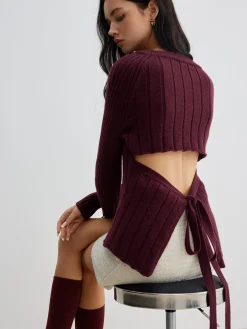 COMMENSE Backless Slim Tie Knit Top* Sweater Tops|Sweaters & Cardigans