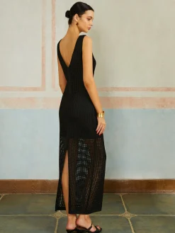 COMMENSE Backless Slit Sleeveless Sweater Dress* Black Dresses|Sweater Dresses