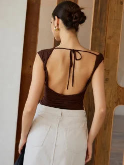 COMMENSE Backless Tie Back T-Shirt* T-shirts|Tops