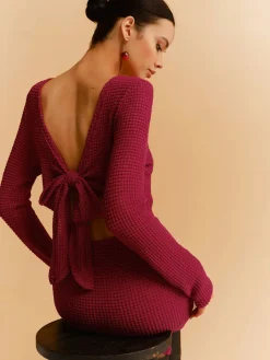 COMMENSE Backless Waffle Bow Knit Short Dress* Casual Dresses|Work Dresses
