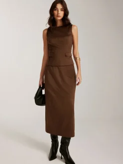 COMMENSE Back-Split Suede Zipper Skirt* Skirts|Matching Sets