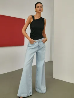 COMMENSE Basic Asymmetrical Neck Tank Top* Tank Tops & Camis|Tops