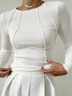 COMMENSE Basic Piping Long Sleeve Top* Sweater Tops|T-shirts