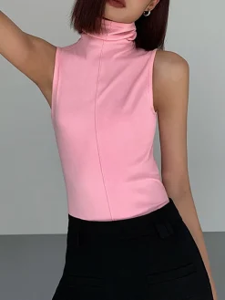 COMMENSE Basic Snug Turtleneck Tank Top* Tank Tops & Camis|Tops