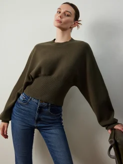COMMENSE Batwing Sleeve Cinched Sweater* Sweater Tops|Sweaters & Cardigans