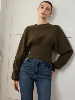 COMMENSE Batwing Sleeve Cinched Sweater* Sweater Tops|Sweaters & Cardigans