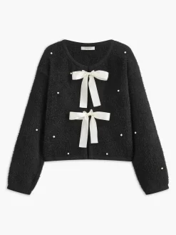 COMMENSE Beaded Decor Bow Knit Top* Sweater Tops|Sweaters & Cardigans