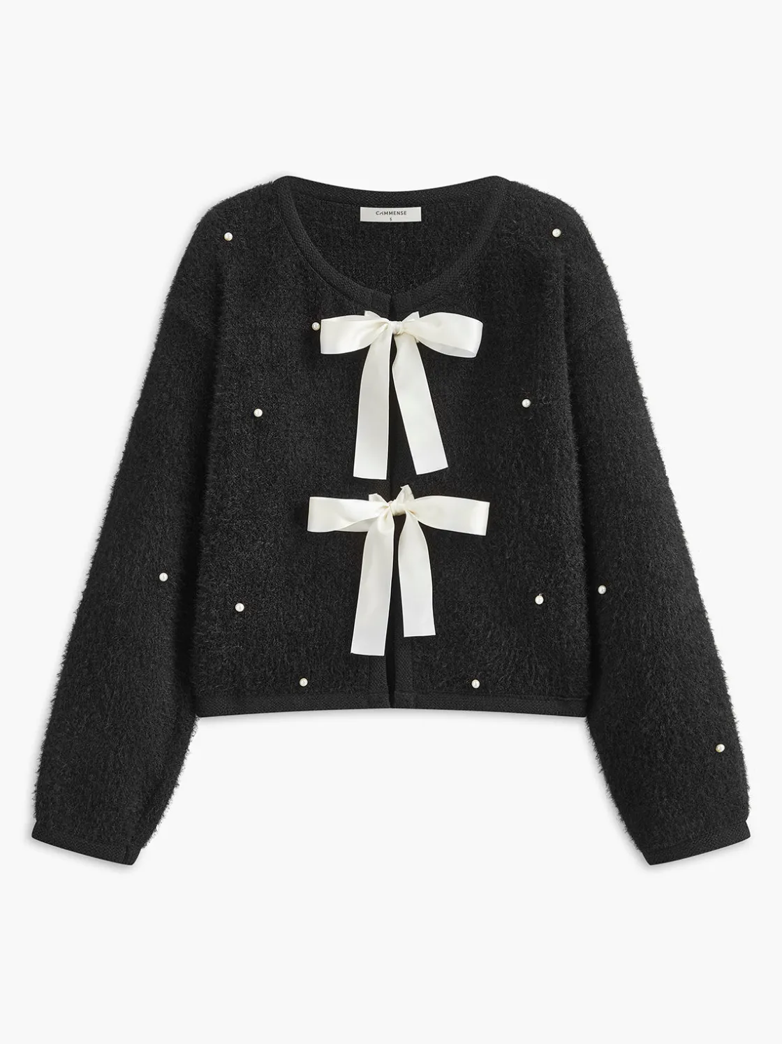 COMMENSE Beaded Decor Bow Knit Top* Sweater Tops|Sweaters & Cardigans