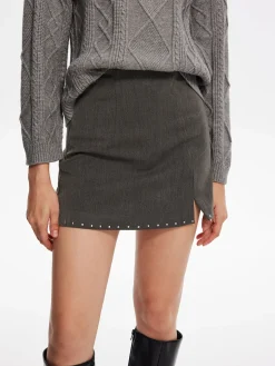 COMMENSE Beaded Trim Side-Zipper Mini Skirt* Skirts|Bottoms