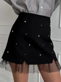 COMMENSE Beaded Tulle Trim A Line Skirt* Skirts|Bottoms