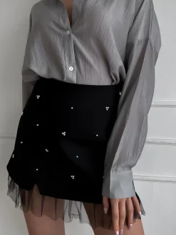 COMMENSE Beaded Tulle Trim A Line Skirt* Skirts|Bottoms