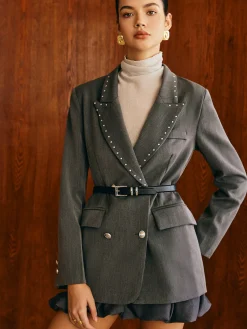COMMENSE Beaded-Decor Blazer Without Belt* Outerwear|Blazers