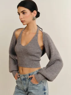 COMMENSE Bee Sleeve Halter Sweater Co-ords* Sweater Tops|Sweaters & Cardigans