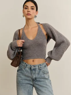 COMMENSE Bee Sleeve Halter Sweater Co-ords* Sweater Tops|Sweaters & Cardigans
