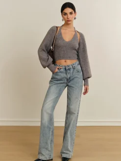 COMMENSE Bee Sleeve Halter Sweater Co-ords* Sweater Tops|Sweaters & Cardigans