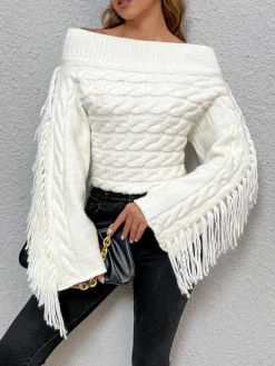 COMMENSE Beheme Off-Shoulder Tassel Sweater* Sweater Tops|Sweaters & Cardigans