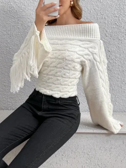 COMMENSE Beheme Off-Shoulder Tassel Sweater* Sweater Tops|Sweaters & Cardigans