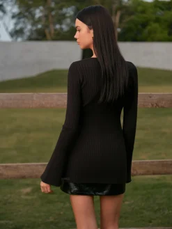 COMMENSE Bell Sleeve Cutout Split Knit Top* Knitwear|Tops