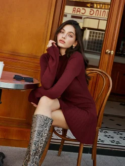 COMMENSE Bell Sleeve Pleated Sweater Short Dress* Sweater Dresses|Work Dresses