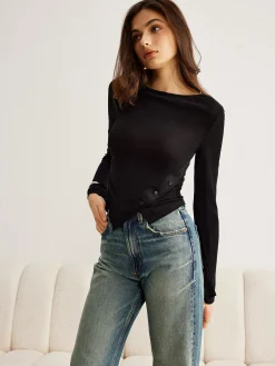 COMMENSE Bell Sleeve Side Button Jersey Top* T-shirts|Tops