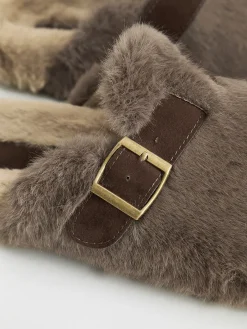 COMMENSE Belt-Design Furry Mule Slippers* Shoes|Accessories