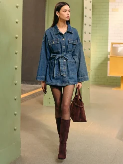 COMMENSE Belted Cargo Denim Polo Jacket* Outerwear|Jackets
