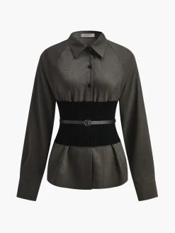 COMMENSE Belted Corset Polo Shirt* Corset Tops|Blouses & Shirts