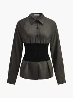 COMMENSE Belted Corset Polo Shirt* Corset Tops|Blouses & Shirts