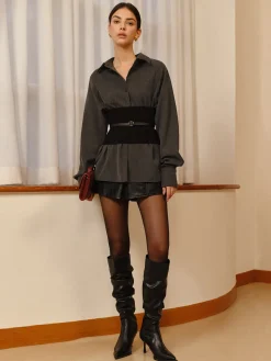 COMMENSE Belted Corset Polo Shirt* Corset Tops|Blouses & Shirts