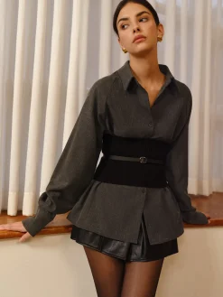 COMMENSE Belted Corset Polo Shirt* Corset Tops|Blouses & Shirts