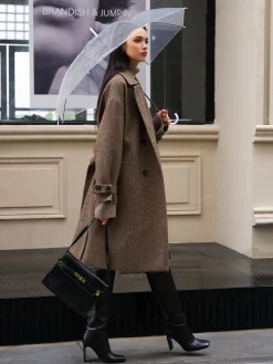 COMMENSE Belted Pockets Long Wool Coat* Outerwear|Coats