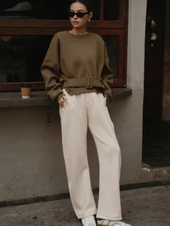 COMMENSE Belted Short Sweatshirt* Sweatshirts & Hoodies|Tops