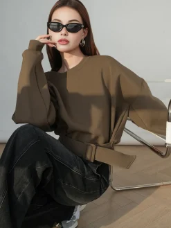COMMENSE Belted Short Sweatshirt* Sweatshirts & Hoodies|Tops
