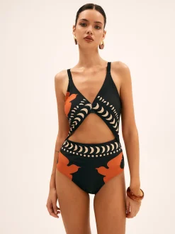 COMMENSE Bird Print Cutout One Piece Swimsuit* Swimwear|Matching Sets