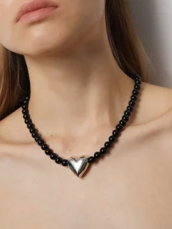 COMMENSE Onyx Heart Necklace* Necklaces|Accessories