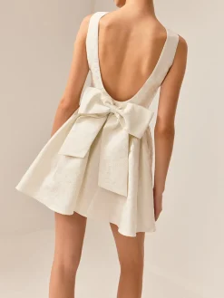 COMMENSE Boat Neck Backless Panel Dress* White Dresses|Casual Dresses