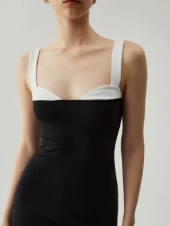 COMMENSE Bodycon Patchwork Sweetheart Collar Cami Midi Dress* Black Dresses|Vacation Dresses
