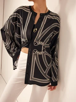 COMMENSE Boheme Printed Breasted Satin Shirt* Blouses & Shirts|Tops