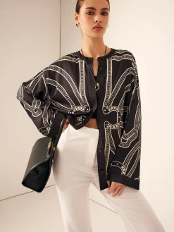 COMMENSE Boheme Printed Breasted Satin Shirt* Blouses & Shirts|Tops